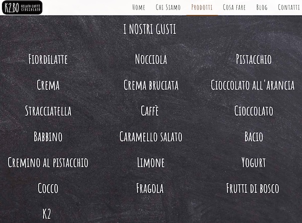 Menu of Gelato Flavors
